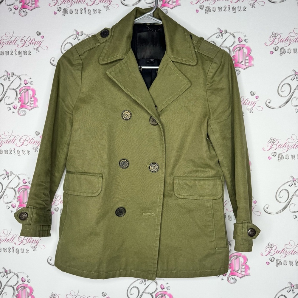 GRYPHON jacket coat blazer luxe buttons Olive Green Double-Breasted Jacket